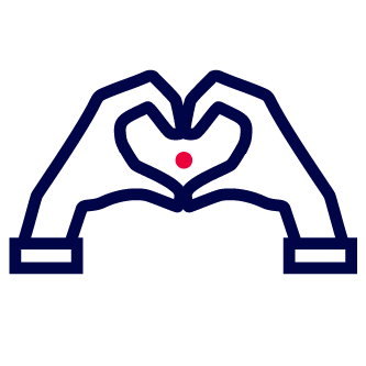 Symbolische Illustration von Händen, die ein Herz bilden, als Zeichen von Fürsorge und menschlicher Zuwendung.