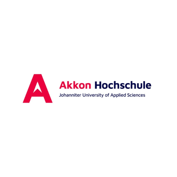 Logo der Akkon Hochschule für Humanwissenschaften (University of Applied Sciences) mit rotem Schriftzug und dem Zusatz „Johanniter University of Applied Sciences“.