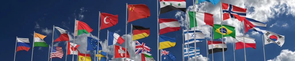 international flags blowing in the wind