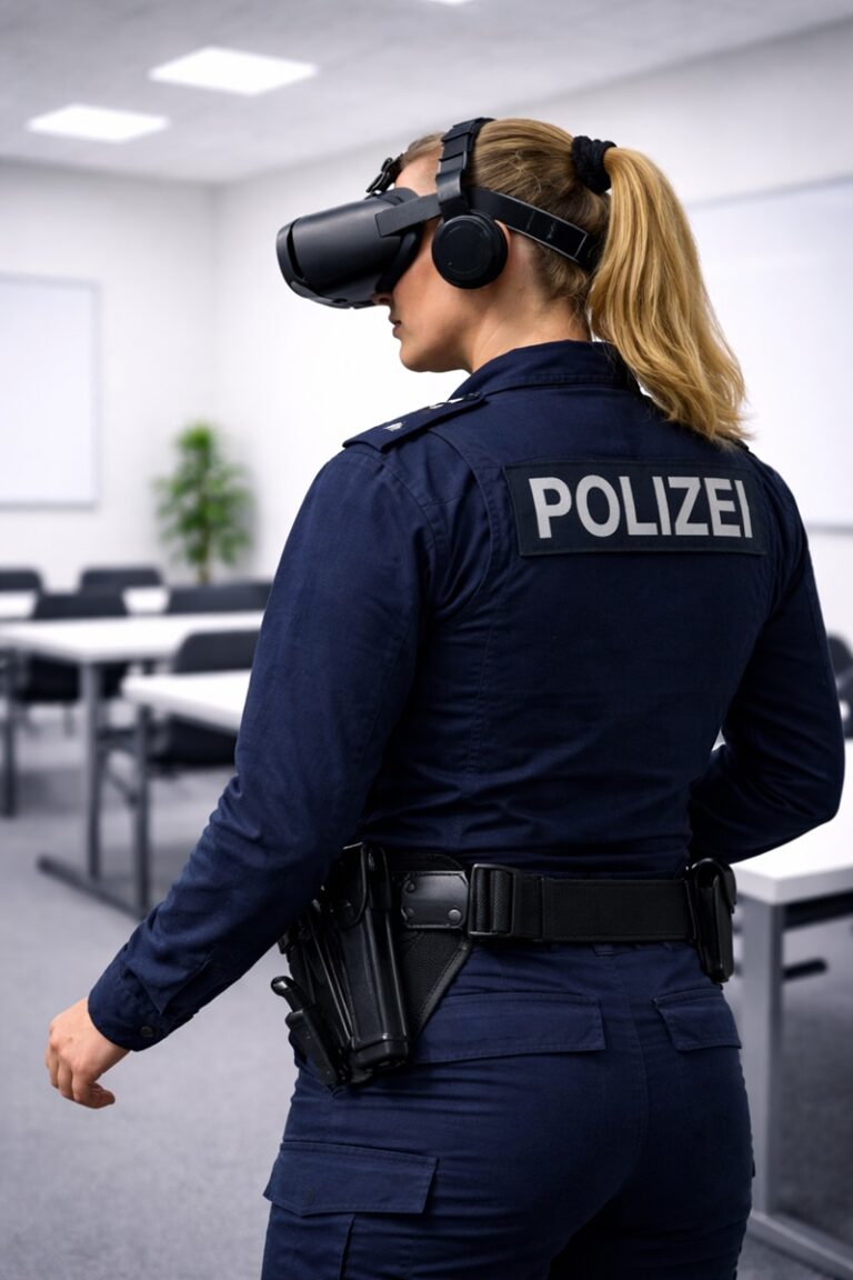 Einsatzkraft der Polizei bei einem Virtual-Reality-Training.
