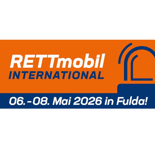 Logo der RETTmobil International mit Terminangabe 6.–8. Mai 2026 in Fulda