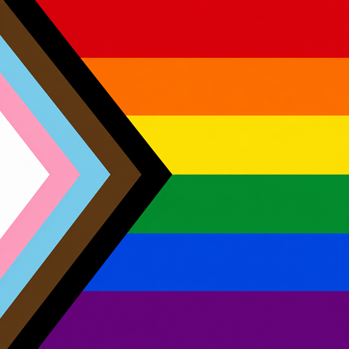 Progress-Pride-Flagge als Symbol für Vielfalt, Gleichberechtigung und die LSBTIQ+-Community.