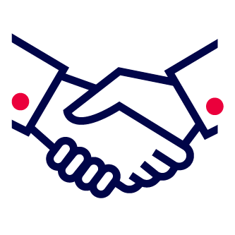 Stilisiertes Symbol zweier Hände, die sich zur Begrüßung oder als Zeichen der Zusammenarbeit die Hand geben.