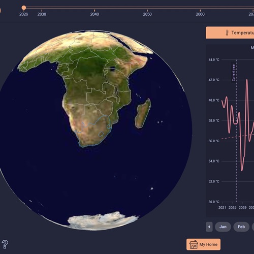Digitale Weltkarte mit Fokus auf Afrika und visualisierten geografischen Daten.